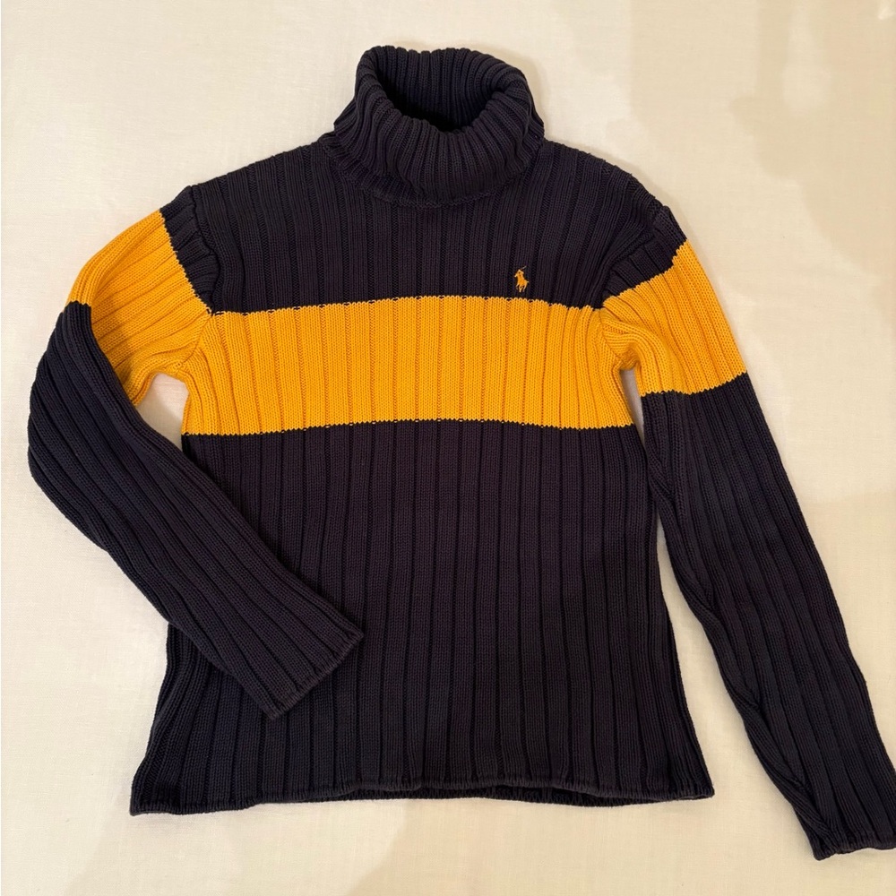 Ralph Lauren Women's Turtleneck Sweater in Blue and Yellow